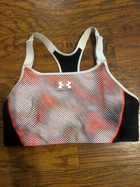Under Armour Coral & Black Striped High-Support Sports Bra